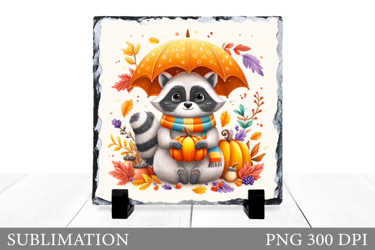 Fall Raccoon Sublimation. Fall Raccoon Slate Sublimation
