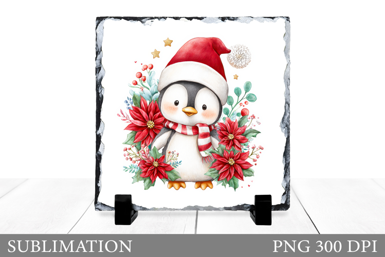 Christmas Penguin Slate Design. Cute Penguin Sublimation