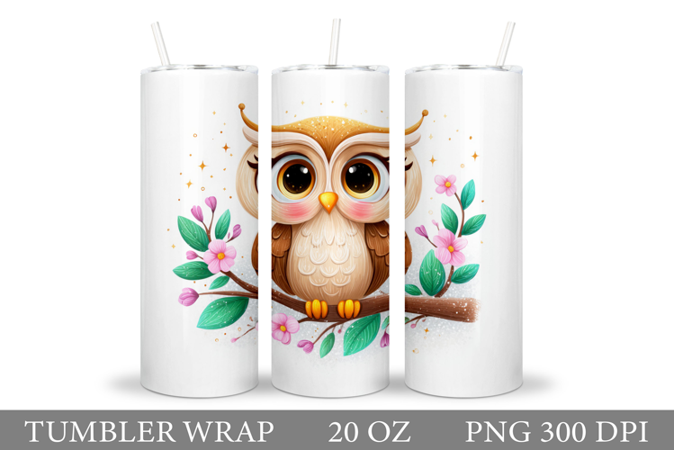 Cute Owl Tumbler Sublimation. Owl Flowers Tumbler Design