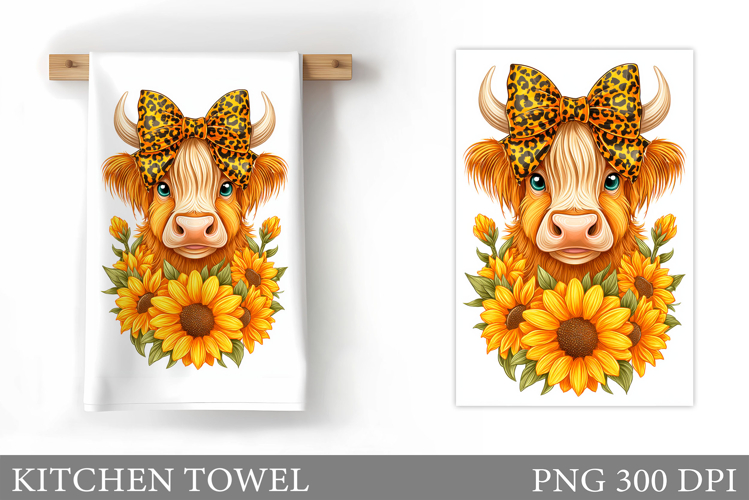 Highland Cow Kitchen Towel. Cow Flowers Kitchen Towel Design