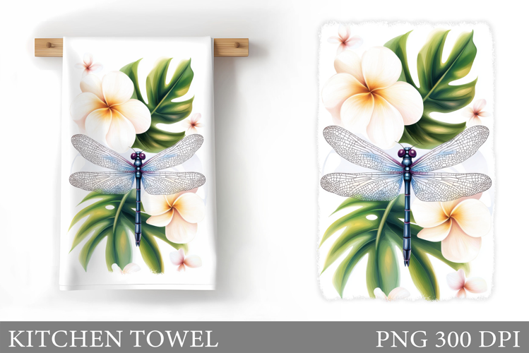 Dragonfly Kitchen Towel. Flowers Kitchen Towel Design