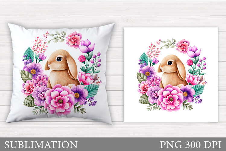 Cute Bunny Pillow Design. Cute Bunny Sublimation example image 1