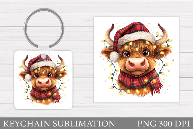 Christmas Cow Keychain. Christmas Keychain Design