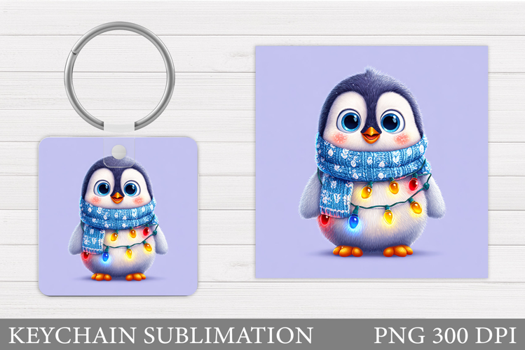 Cute Penguin Keychain Sublimation. Christmas Keychain Design