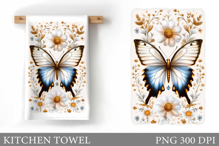 Butterfly Kitchen Towel. Flowers Kitchen Towel Sublimation