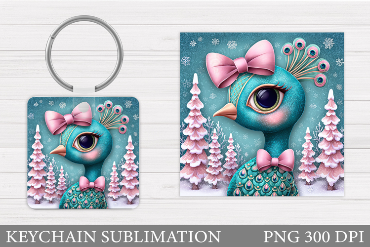 Christmas Peacock Keychain. Christmas Keychain Sublimation