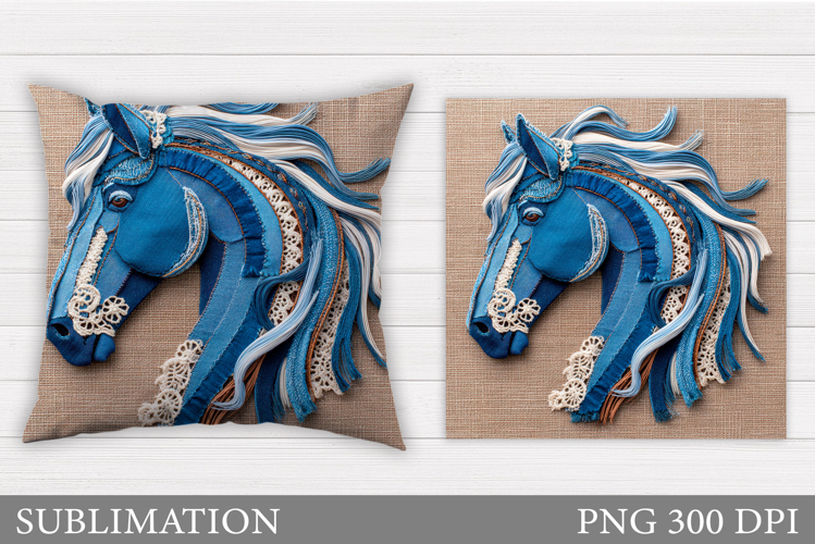 Denim Patchwork Horse Pillow. Patchwork Horse Sublimation