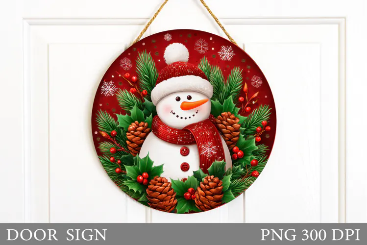 Snowman Door Sign Sublimation. Christmas Door Sign Design