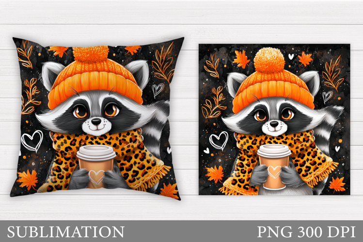 Fall Raccoon Pillow Design. Fall Raccoon Sublimation