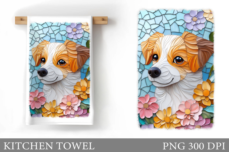 Cute Dog Kitchen Towel. Dog Flowers Kitchen Towel