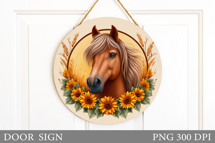 Horse Door Sign Sublimation. Horse Flowers Door Sign Design