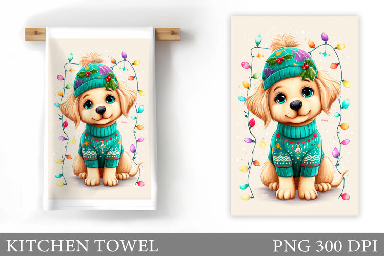 Cute Dog Kitchen Towel. Christmas Dog Kitchen Towel Design example image 1