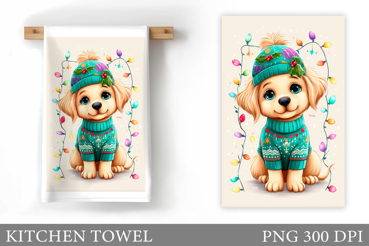Cute Dog Kitchen Towel. Christmas Dog Kitchen Towel Design