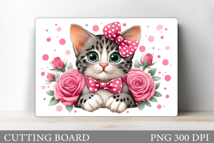 Cute Cat Cutting Board. Cat Flowers Cutting Board Design example image 1