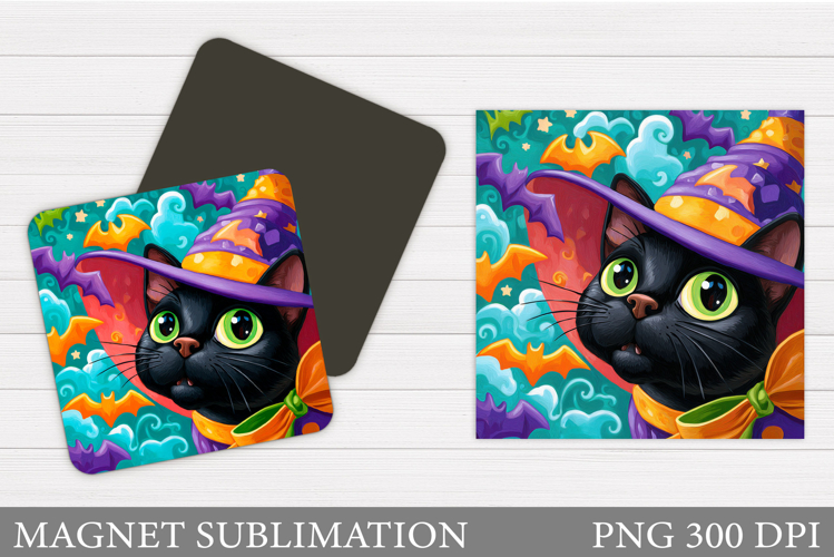 Black Cat Magnet Sublimation. Cat Halloween Magnet Design