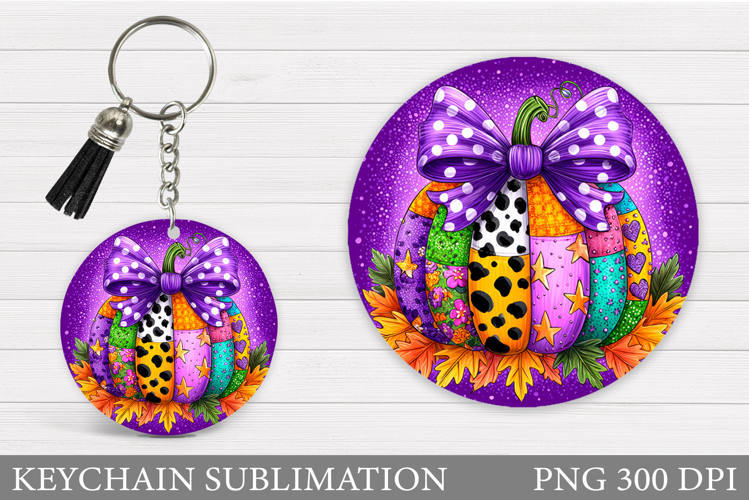 Patchwork Pumpkin Keychain. Pumpkin Keychain Sublimation