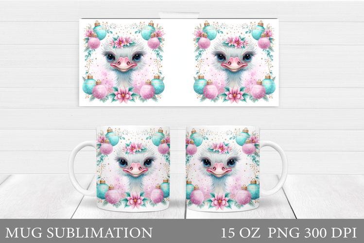 Christmas Ostrich Mug Design. Christmas Mug Sublimation