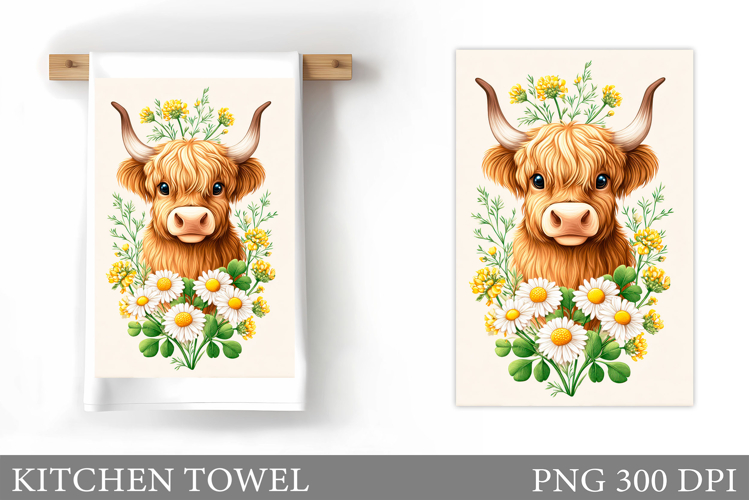 Cow Kitchen Towel Design. Cow Flowers Kitchen Towel