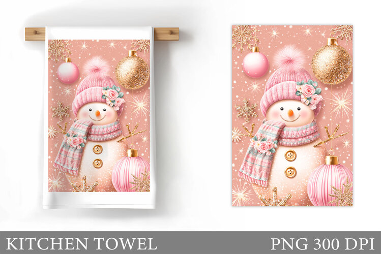 Cute Snowman Kitchen Towel. Christmas Kitchen Towel Design example image 1