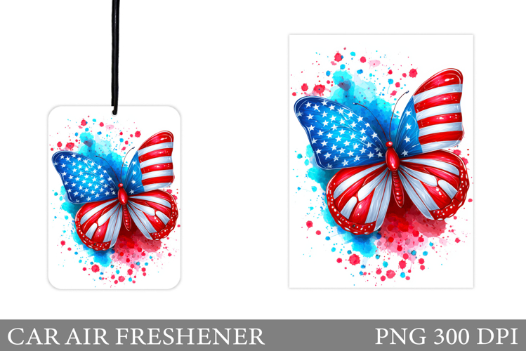 Patriotic Butterfly Car Air Freshener. Butterfly Sublimation