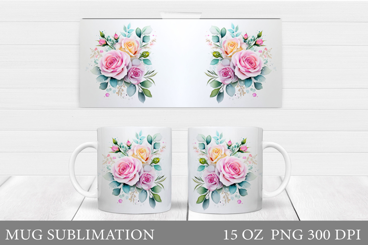 Roses Mug Wrap Design. Flowers Mug Sublimation