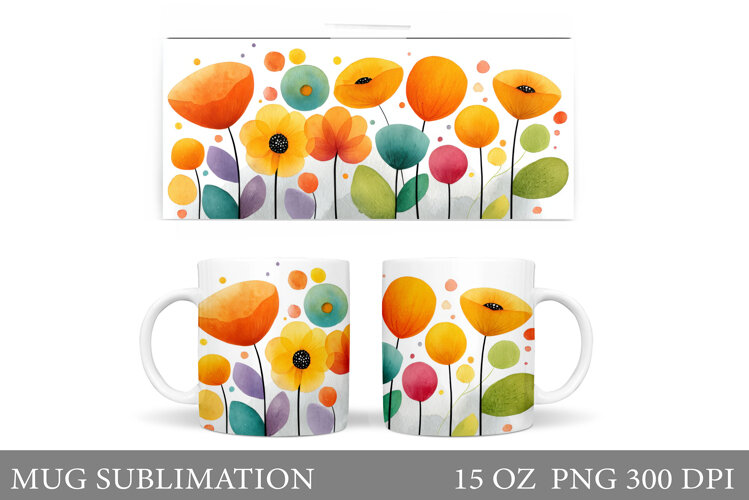 Flowers Mug Sublimation. Floral Mug Wrap Design example image 1