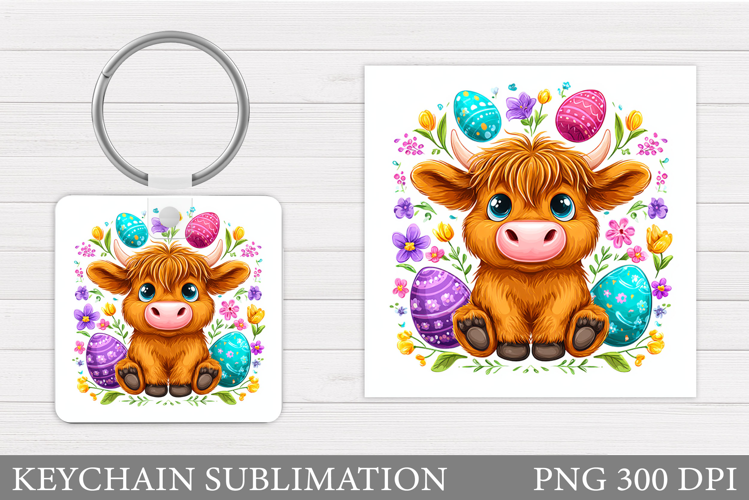 Easter Cow Keychain Sublimation. Easter Keychain Design