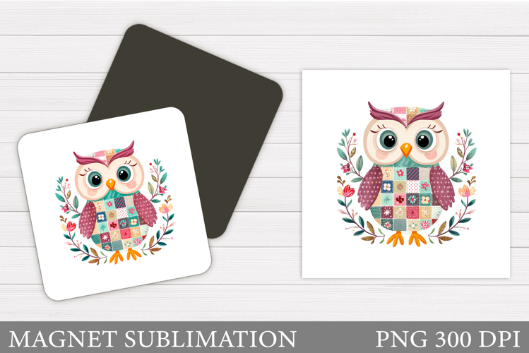 Patchwork Owl Magnet Design. Owl Magnet Sublimation