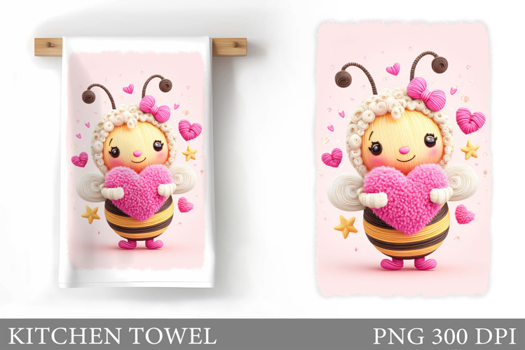 Valentines Bee Kitchen Towel. Valentines Kitchen Towel