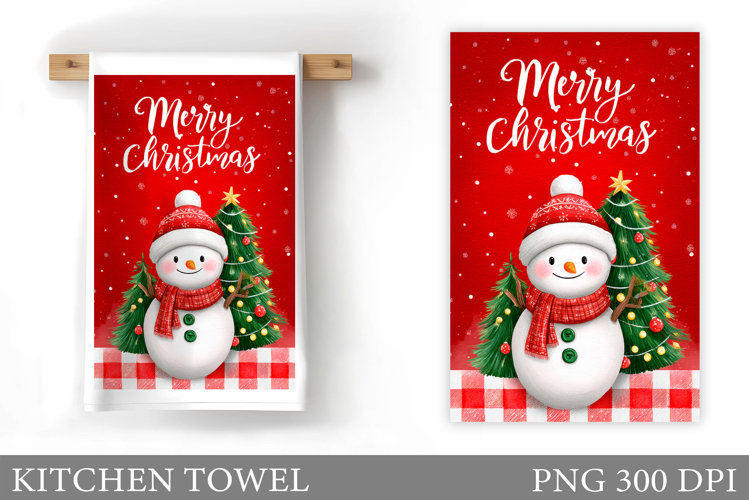 Snowman Kitchen Towel Design. Christmas Kitchen Towel