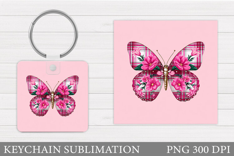 Butterfly Keychain Sublimation. Butterfly Flowers Keychain example image 1