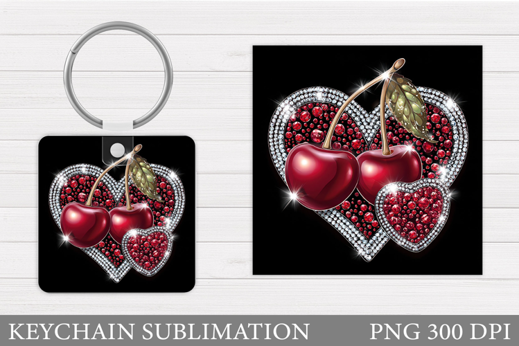 Heart Cherry Keychain Design. Valentine Keychain Sublimation