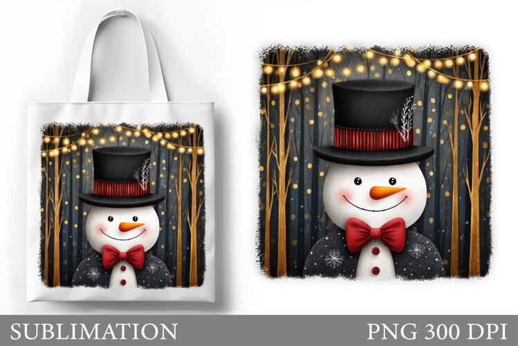 Cute Snowman Tote Bag Sublimation. Christmas Tote Bag Design example image 1