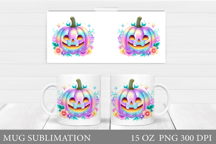 Iridescent Mug Sublimation. Halloween Pumpkin Mug Design