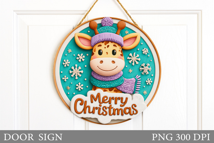 Christmas Giraffe Door Sign. Christmas Door Sign Sublimation