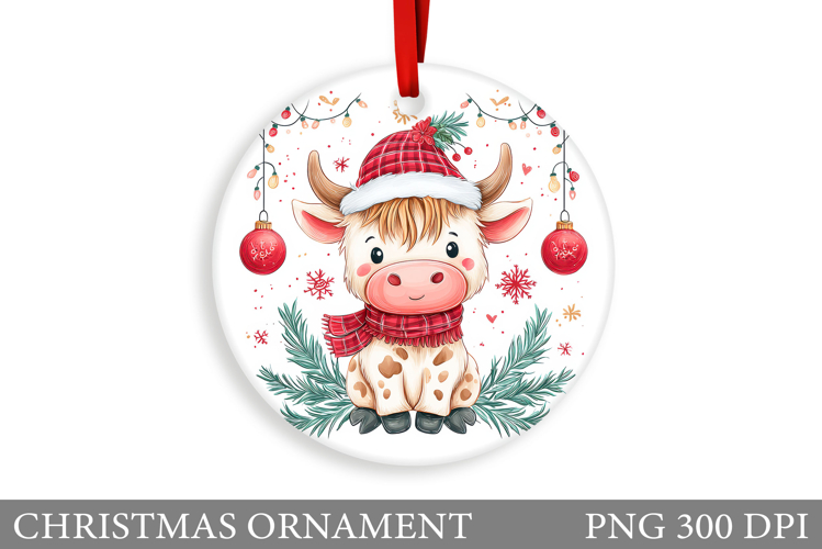 Cute Cow Christmas Ornament. Christmas Ornament Sublimation