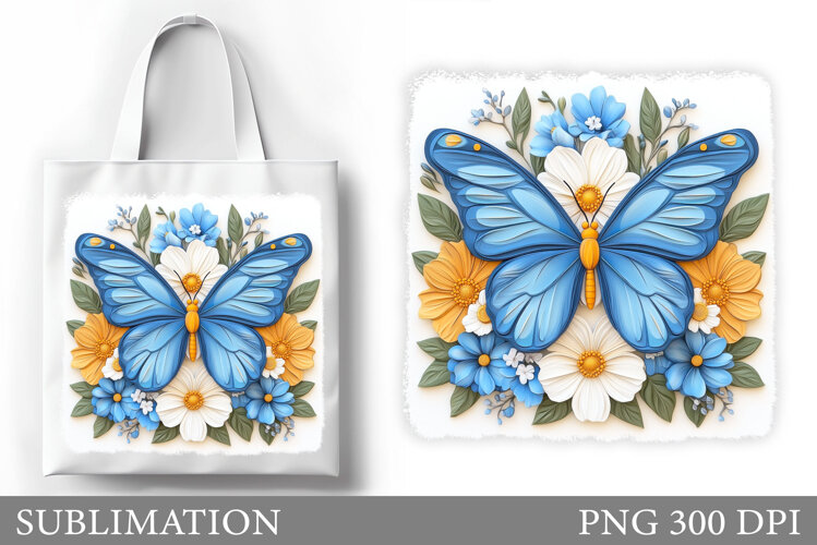 Butterfly Tote Bag Design. Flowers Tote Bag Sublimation example image 1