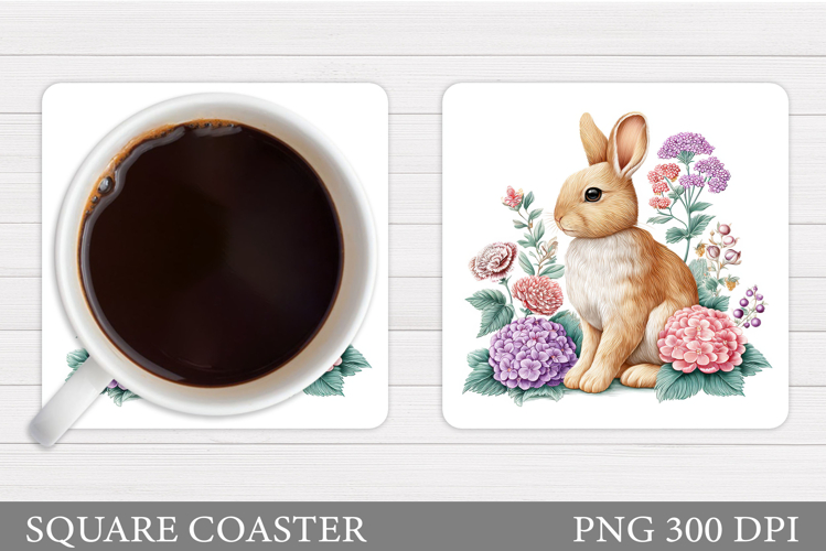 Cute Bunny Coaster Design. Bunny Flowers Coaster Sublimation