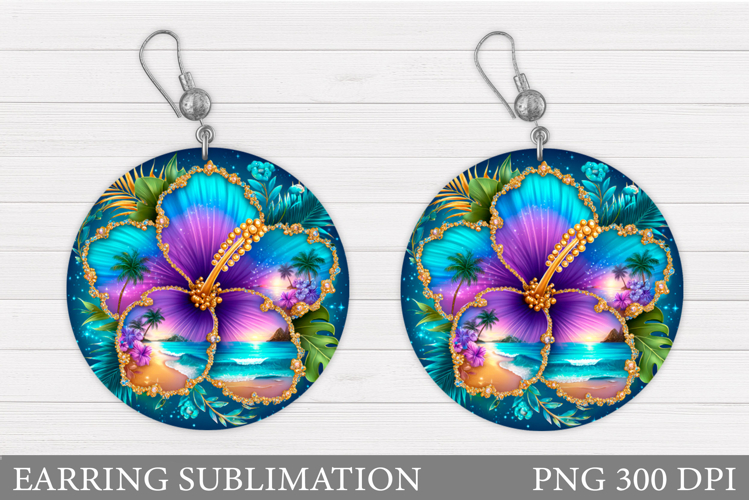 Hibiscus Earring Design. Flowers Earring Sublimation
