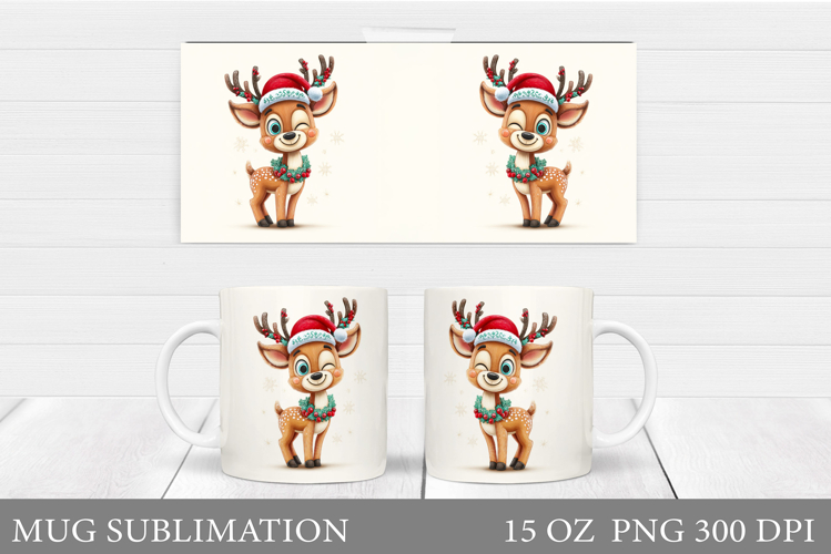 Christmas Deer Mug Design. Cute Deer Mug Sublimation