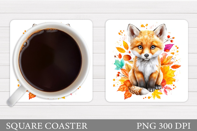 Fall Fox Coaster Sublimation. Fall Coaster Design