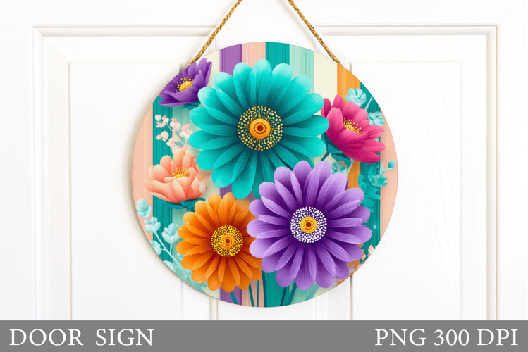 Flowers Door Sign Sublimation. Floral Door Sign Design