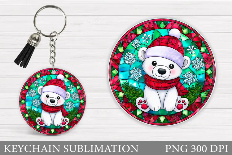 Polar Bear Keychain Design. Christmas Keychain Sublimation