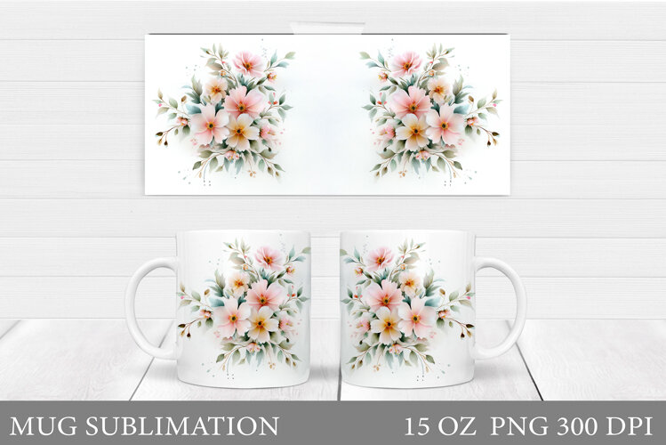 Floral Mug Wrap Design. Flowers Mug Sublimation example image 1