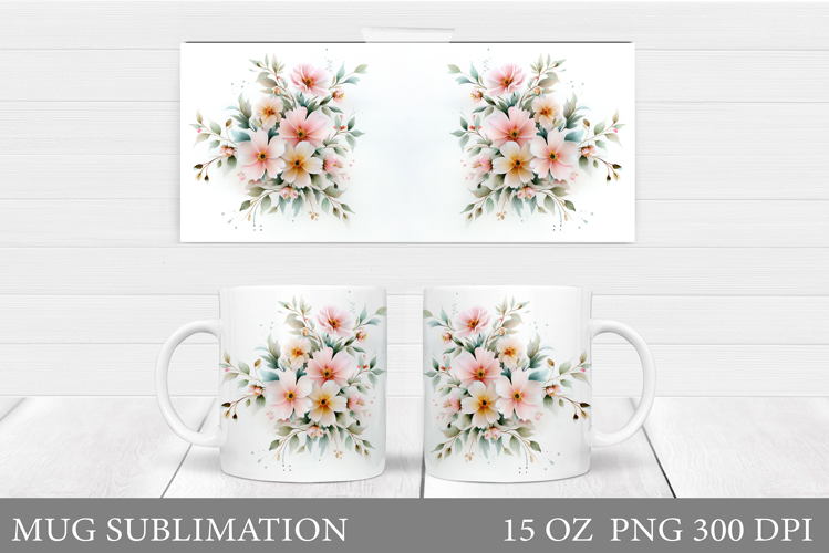 Floral Mug Wrap Design. Flowers Mug Sublimation