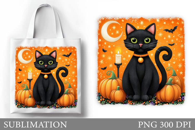 Halloween Cat Sublimation. Halloween Cat Tote Bag Design