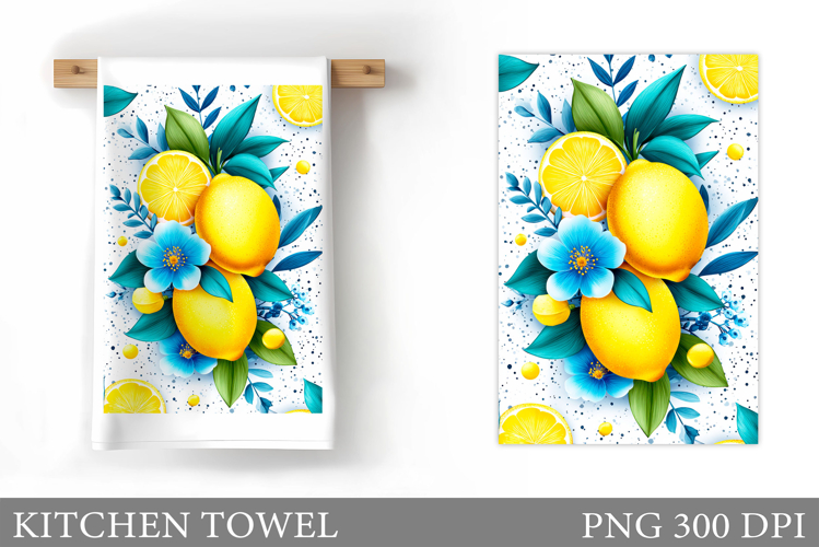 Lemons Kitchen Towel. Flowers Kitchen Towel Design