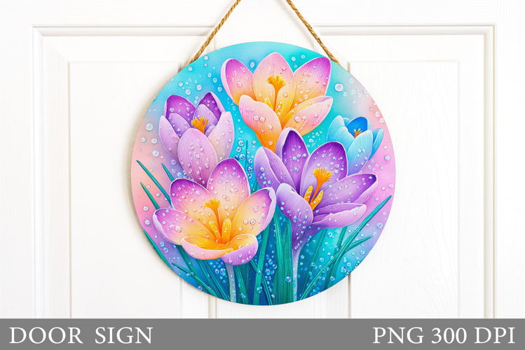 Crocus Door Sign Sublimation. Flowers Door Sign Design