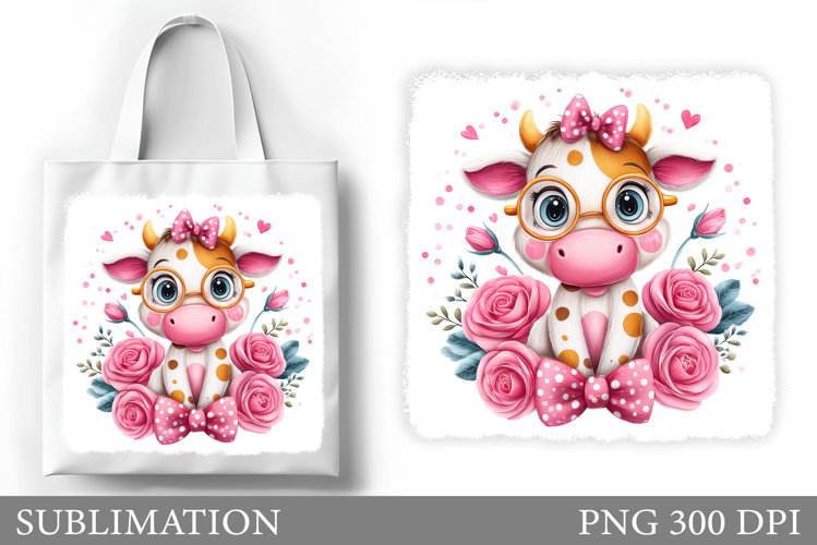 Cute Cow Tote Bag Sublimation. Cow Flowers Sublimation