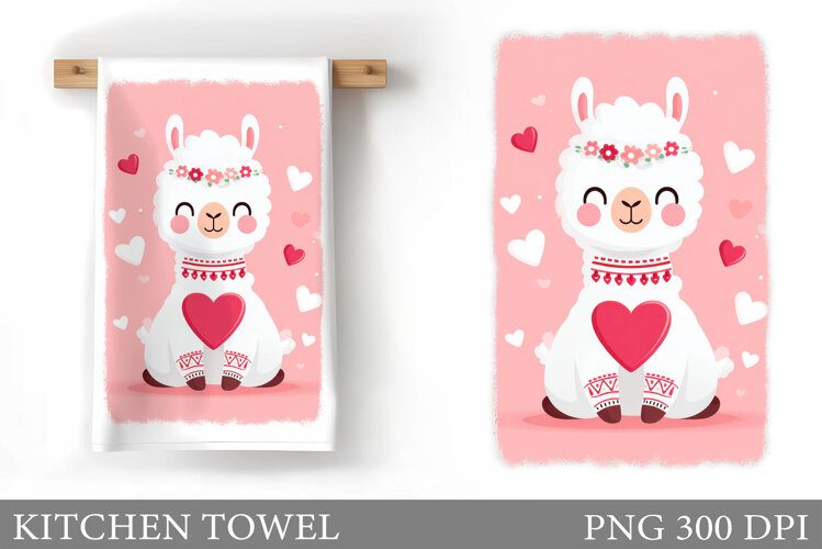 Valentines Lama Kitchen Towel. Valentines Kitchen Towel example image 1